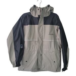 Eddie Bauer Size M Hooded PVC Nylon Waterproof Rain Jacket Women's Waist Cord